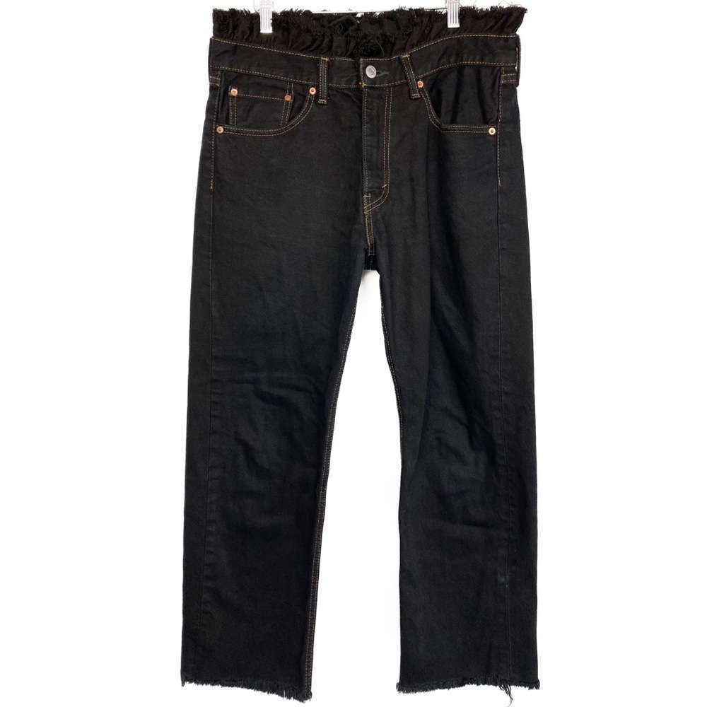 Nasty Gal X Levi's 505 High Rise Straight Leg Jeans 12 Black Fringe Grunge Punk